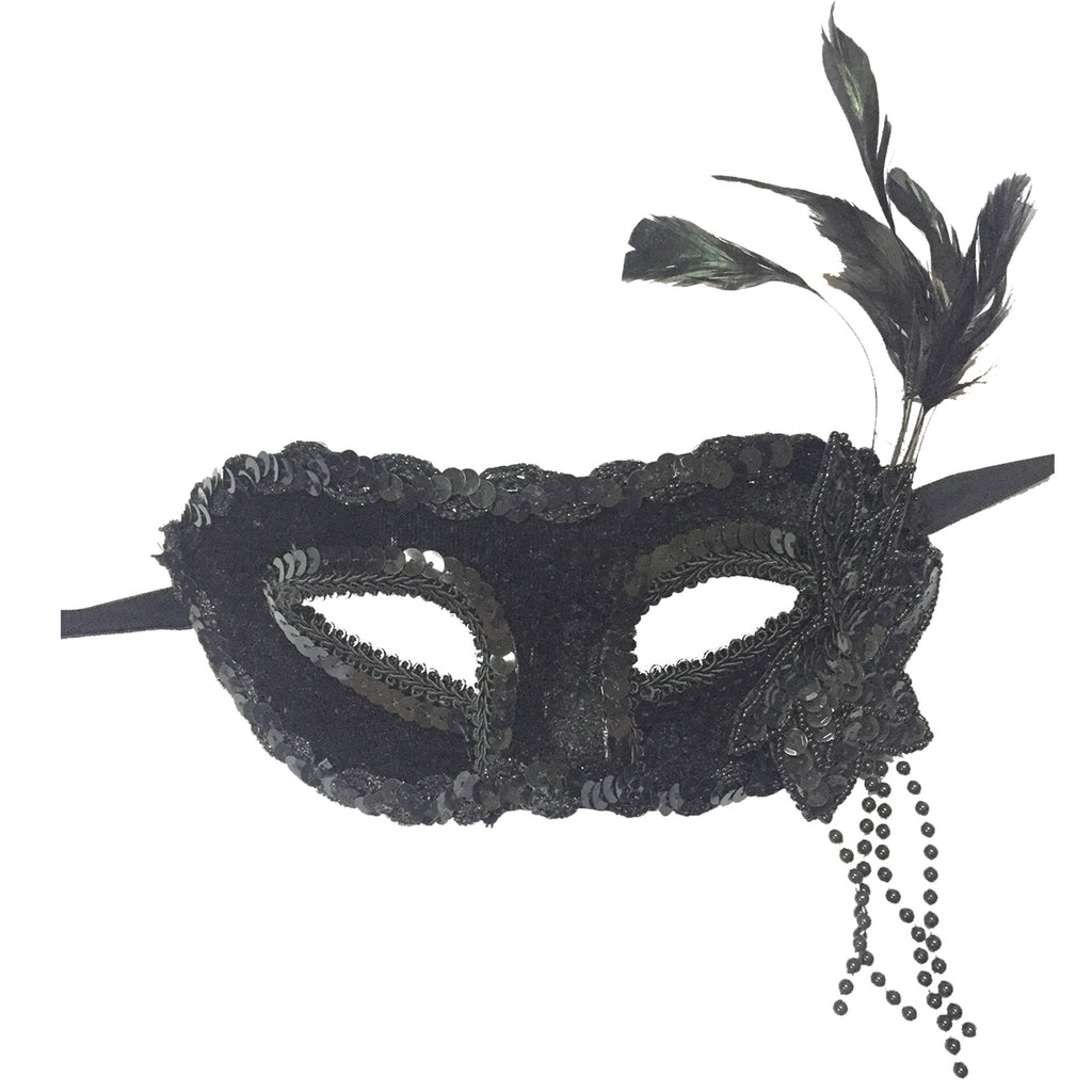 Black Sequin feather mask